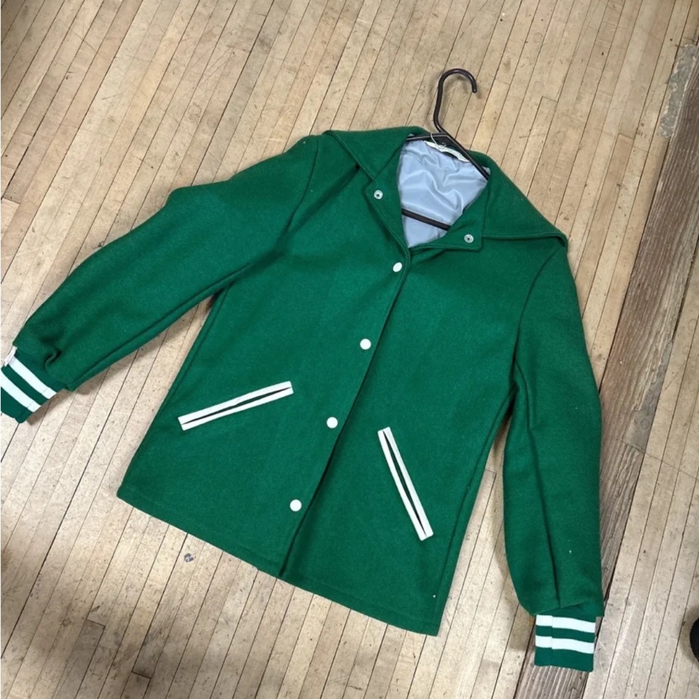 vintage Deerfoot letterman jacket ladies with hood size Small Wool USA Made